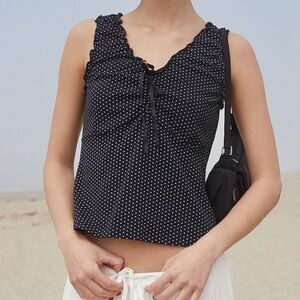 John Galt Black Polka Dot Malena Top